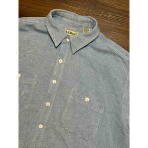 Vintage LL Bean Mens Cool Weave Knit Blue Cotton Short Sleeve Shirt Sz L